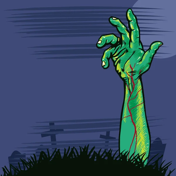 Zombie hand kommer ut marken illust — Stock vektor