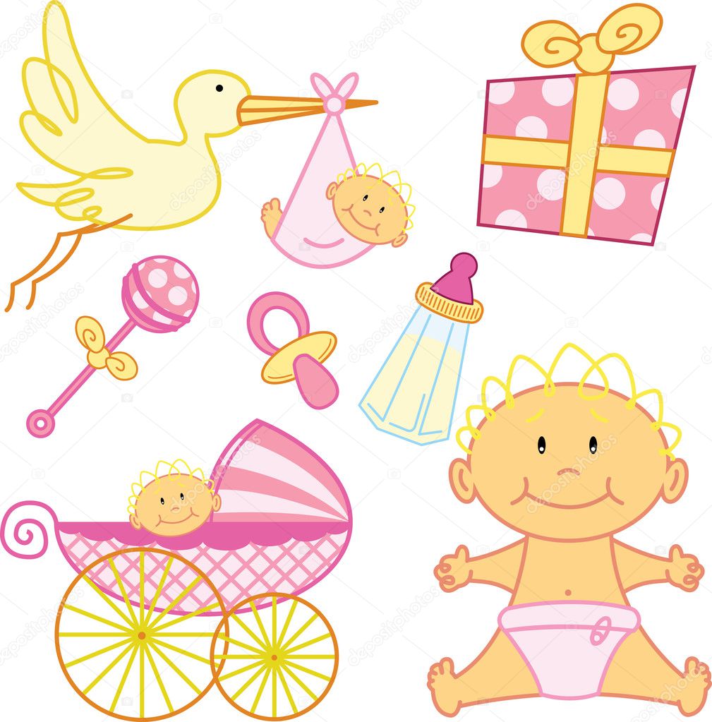 Cute New born baby girl graphic elements