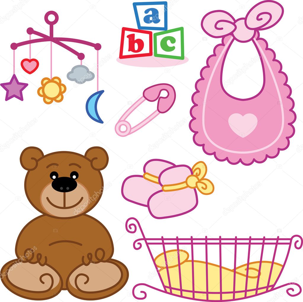 Cute New born baby girl toys graphic ele