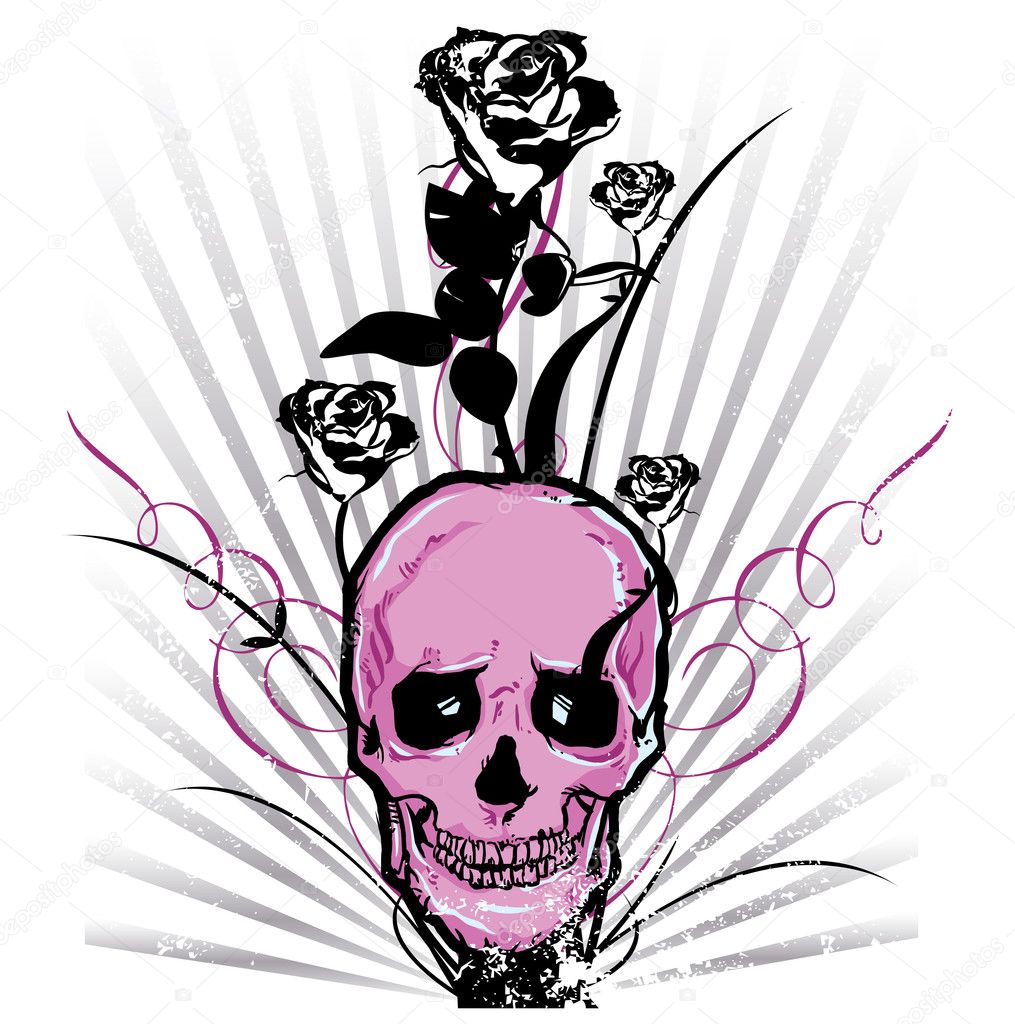 Skull and roses Vector illustration