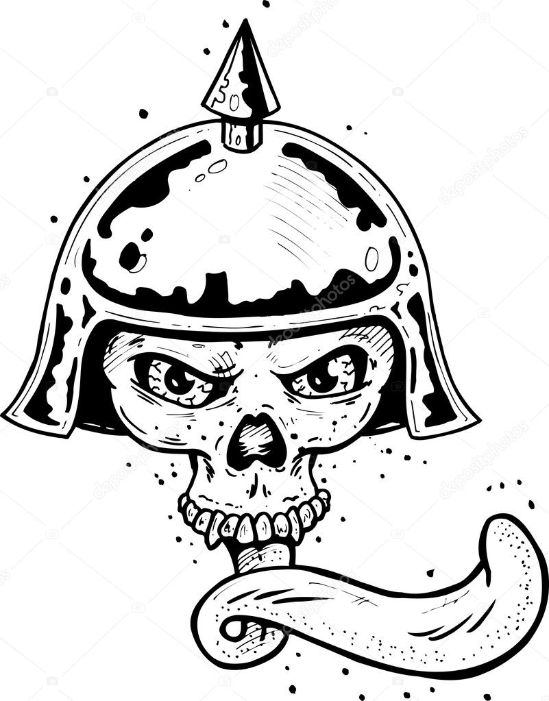 Punk tattoo style skull with helmet and