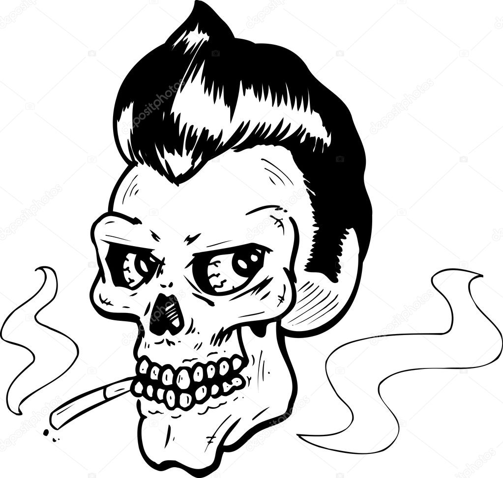 Rock and Roll style skull vector illustr