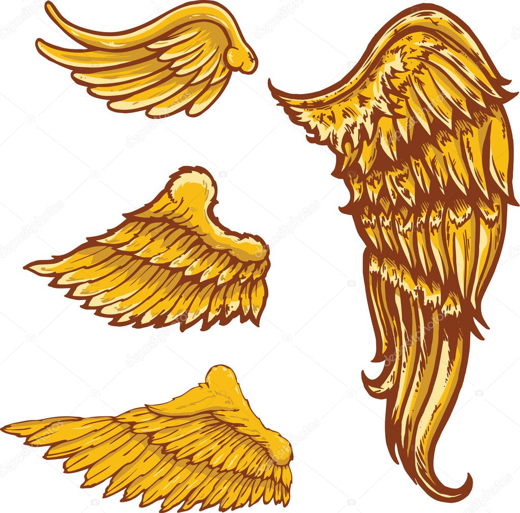 Tattoo style vector wings illustrations