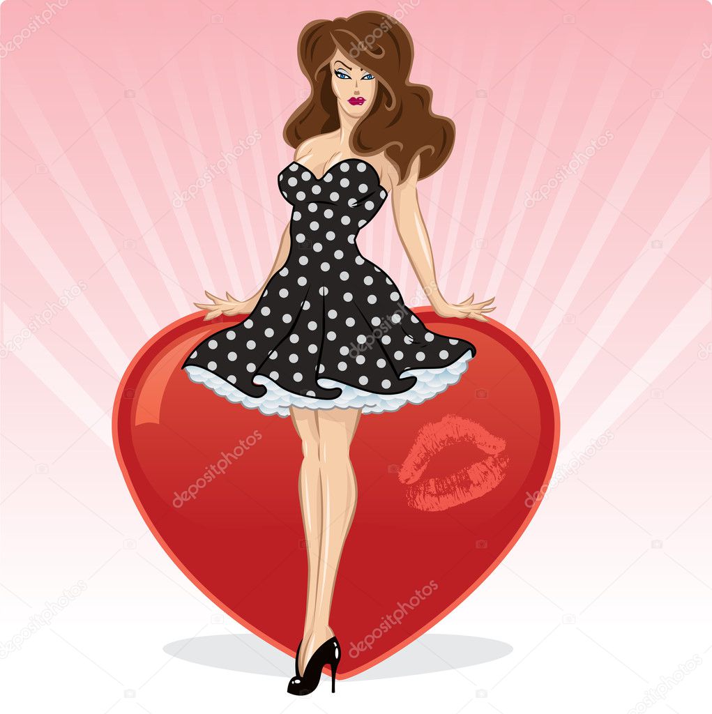Sexy Valentines pin up with heart and li