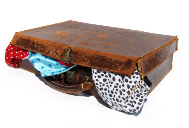 Battered old brown leather suitcase clipart