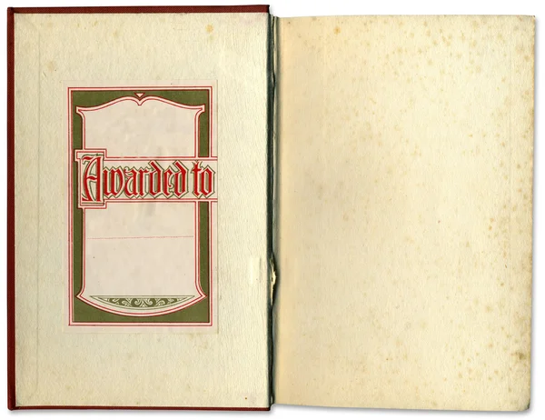 Libro aperto vintage con etichetta all'interno — Foto Stock