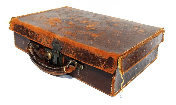 Misshandlade gamla brunt läder resväska — Stockfoto