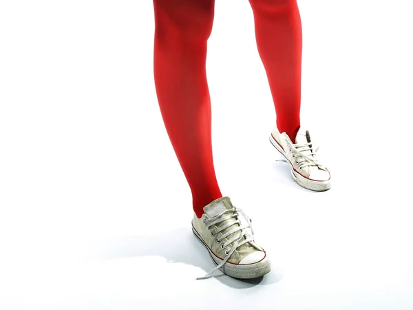 Young girls legs in red tights — Stock Photo, Image