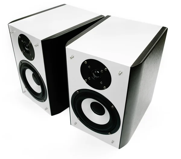 Zwei silberne und schwarze Lautsprecher gegen eine — Stockfoto