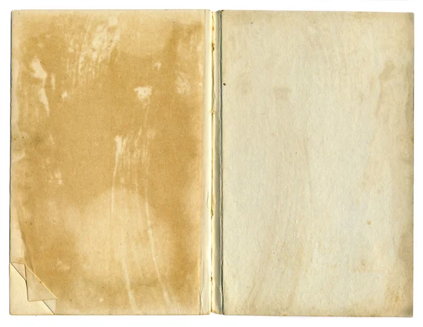 Livro aberto antigo com texto de papel áspero — Fotografia de Stock