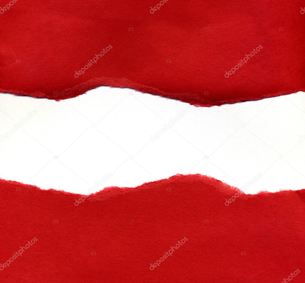 Red Torn Paper Revealing a White Backgro