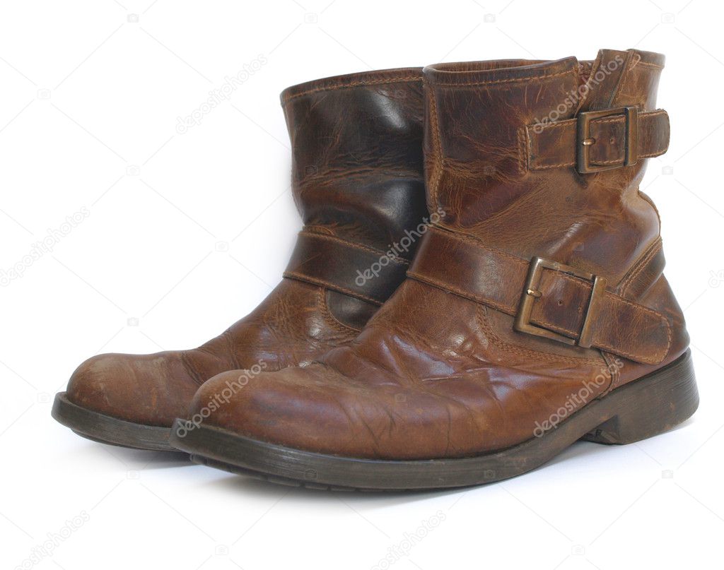 A pair of old brown leather worn out wor