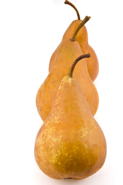 Three yellow pears, separately on white. — Stock Photo, Image