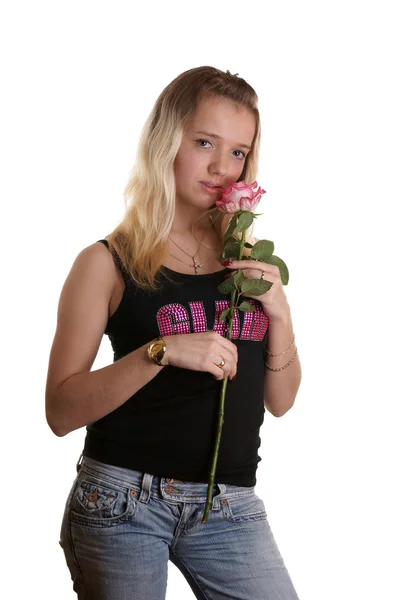 A menina com uma rosa . — Fotografia de Stock