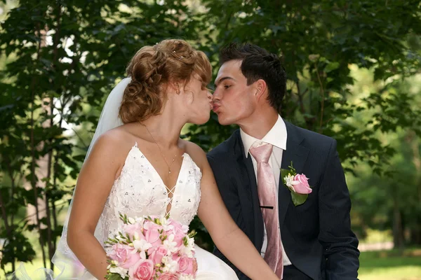 A vőlegény és a menyasszony csókja — Stock Fotó