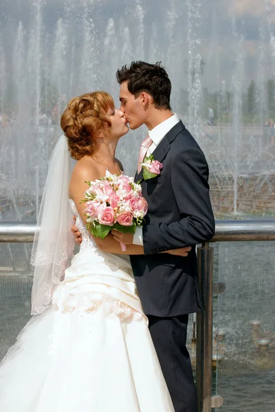 Kuss des Bräutigams und der Braut — Stockfoto