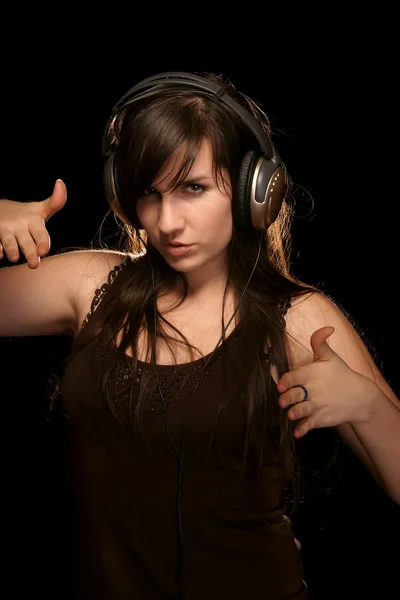 stock image Girl in headphones enjoying music