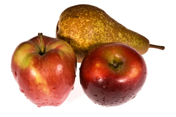 Dvě červená jablka a hrušky — Stock fotografie