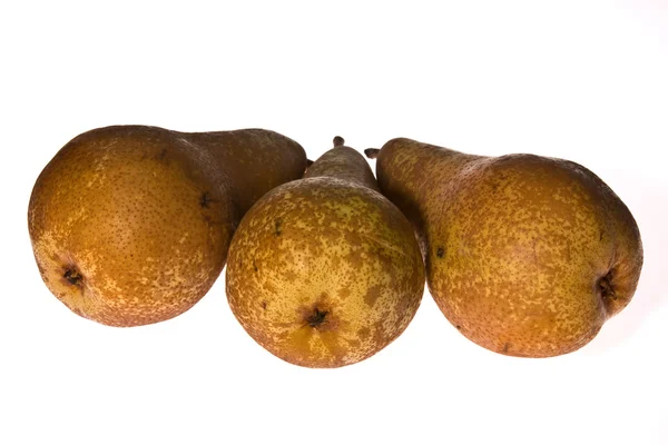 Three yellow pears, separately on white. — Stock Photo, Image