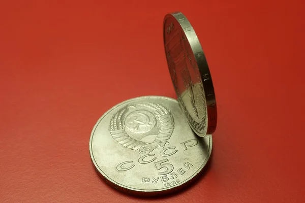 Soviet coins on a red background — Stock Photo, Image
