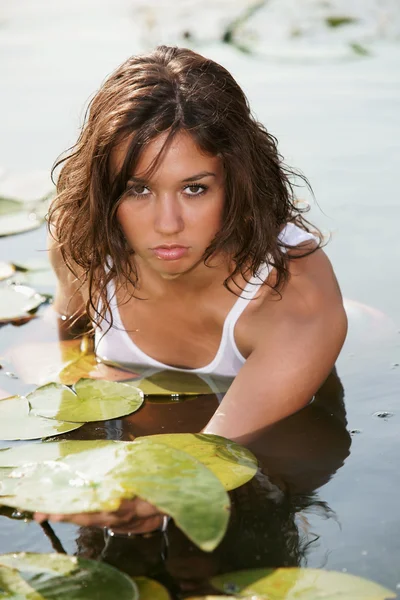 The sexual girl in a wet vest — Stock Photo, Image