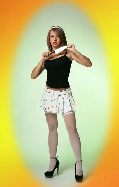 Pin-ap das Mädchen mit einem Messer — Stockfoto