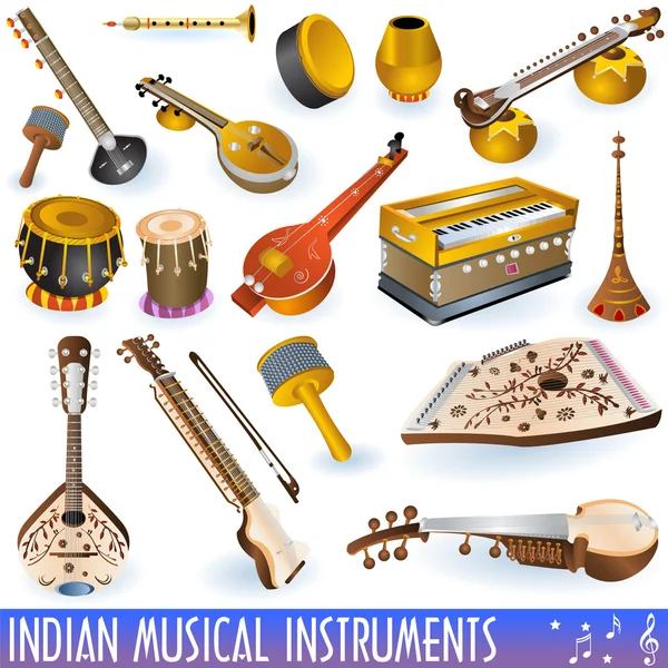 Indian music instruments — Stock Vector
