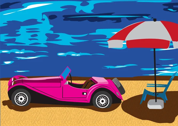 Gammal bil på stranden — Stock vektor