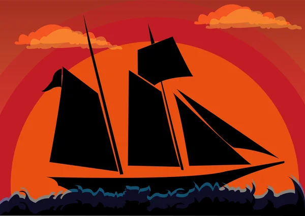 Sunset sailboat — Stock Vector