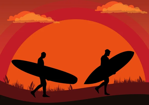 Sunset surfers — Stock Vector