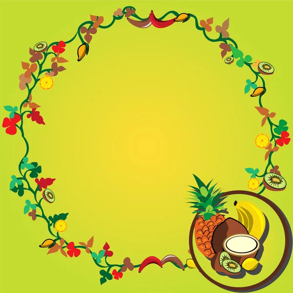 Tropical fruit wreath. — Stock Vector