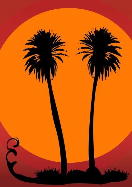 Dos palmeras puestas del sol — Vector de stock