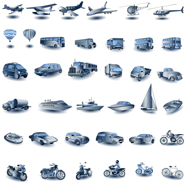 Iconos de transporte azul — Archivo Imágenes Vectoriales