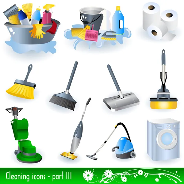 Icone di pulizia 3 Illustrazione Stock