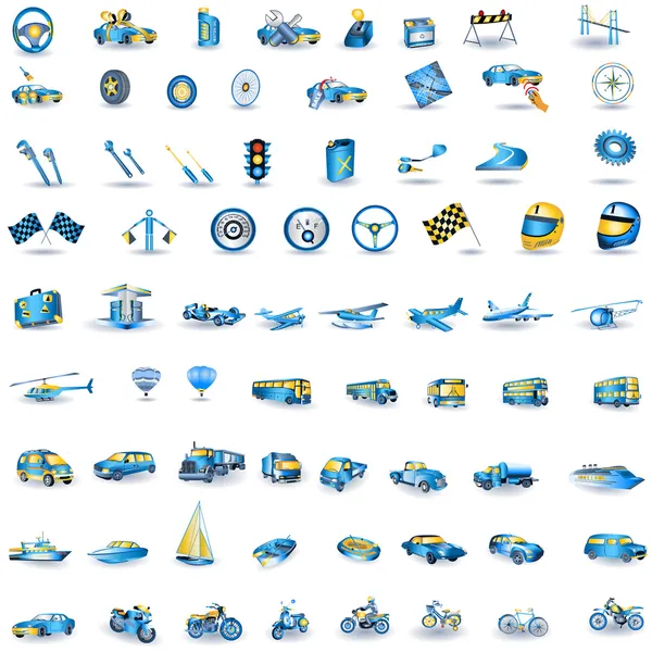 Icone di trasporto azzurre — Vettoriale Stock