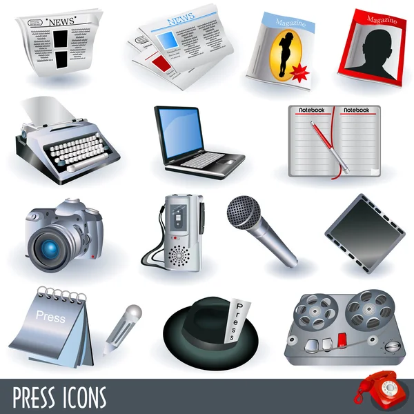 Iconos de prensa — Vector de stock