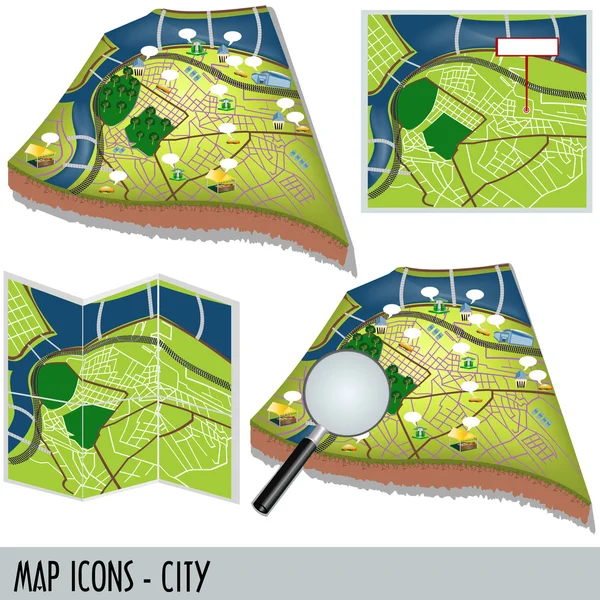 Térkép ikonok - város — Stock Vector