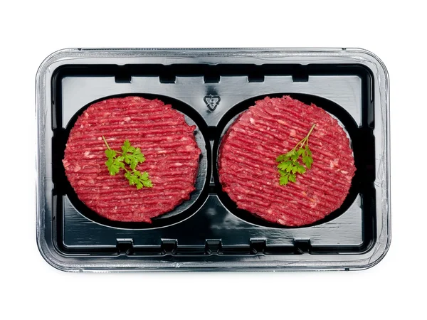 Paketerade nötkött färsbiffar — Stockfoto