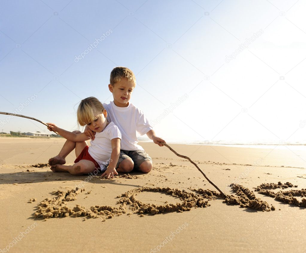 Kids Writing In Sand Stock Photo Daxiao Productions 3735472