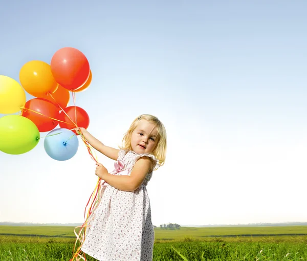 Menina balão colorido — Fotografia de Stock