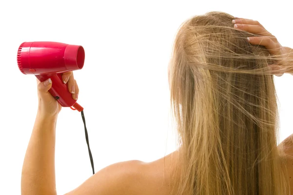 Kobieta suszenie włosów — Zdjęcie stockowe
