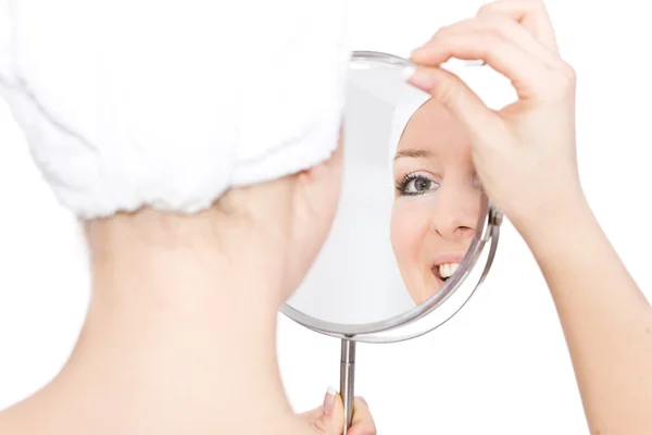 stock image Woman makeup in mirror