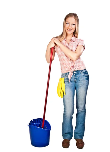 Γυναίκα καθαρίζει το πάτωμα — Φωτογραφία Αρχείου