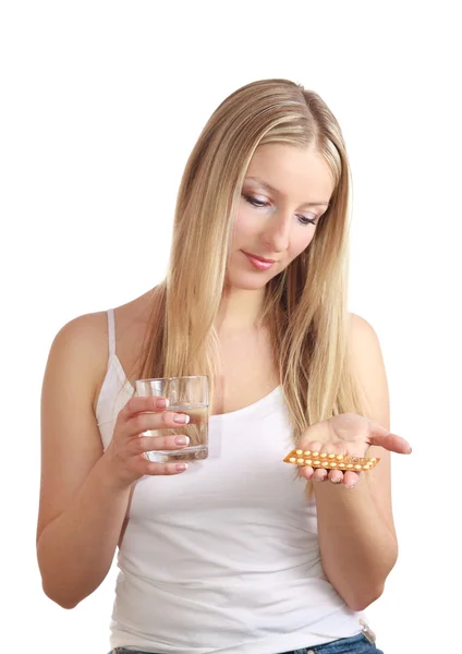 Nő gazdaság fogamzásgátló tabletták — Stock Fotó