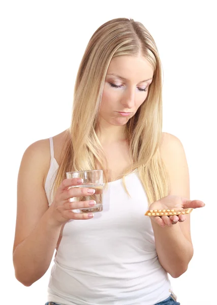 Nő gazdaság fogamzásgátló tabletták — Stock Fotó