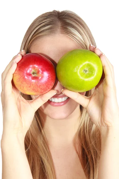 Mulher com maçãs — Fotografia de Stock