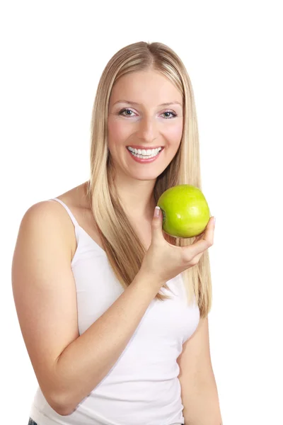 Frau mit Äpfeln lizenzfreie Stockbilder
