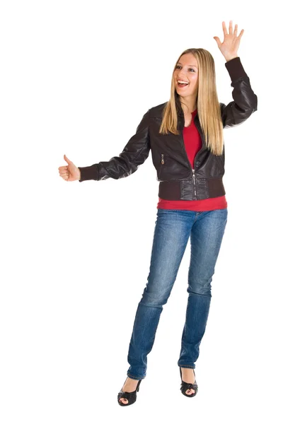 Woman in leather jacket — Stock Photo, Image