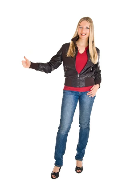 Woman in leather jacket — Stock Photo, Image