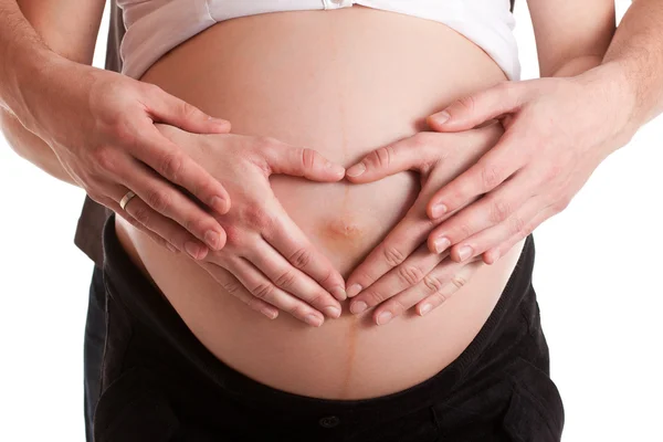 손으로 고급 임신 배 — 스톡 사진